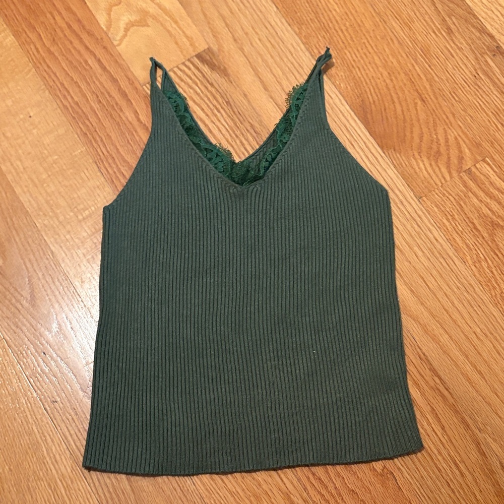 Green tank top with lace trim